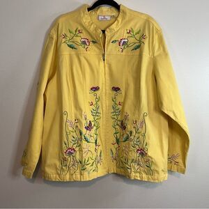 Quacker Factory Jacket Yellow Floral Embroidered Denim 3X  Butterfly Full Zip